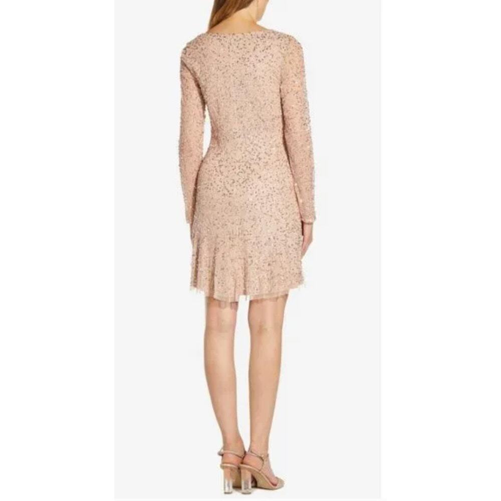 ADRIANNA PAPELL NWT Beaded Cocktail Dress AP1E208670 in Biscotti // 6 - Picture 2 of 14